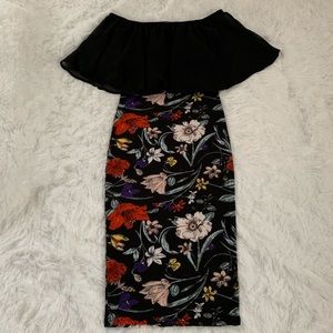 Black floral midi dress, strapless